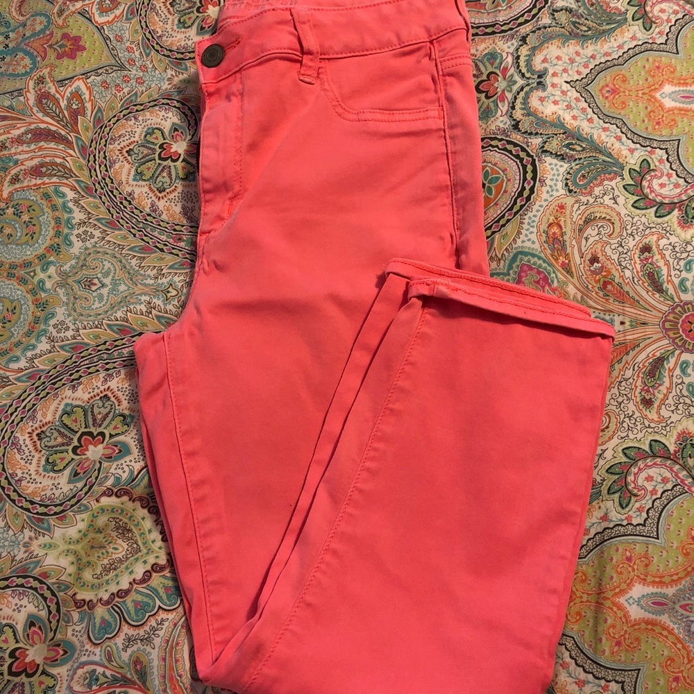 American eagle bright coral stretch Jeggings
